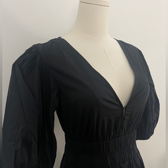 Rachel Parcell Puff Sleeve V-neck Poplin Midi Dress | Black Size Small - Picture 6 of 13